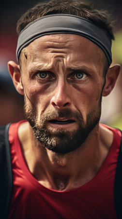runner's face, showcasing the determination and focus required to complete a marathon.の素材