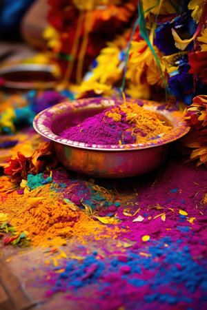 colorful and intricate decorations used to adorn homes and streets during Holi festivitiesの素材