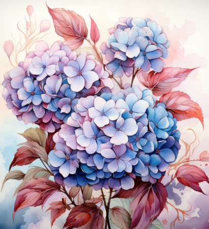 Hydrangea Pencil and watercolor illustration isolated.の素材