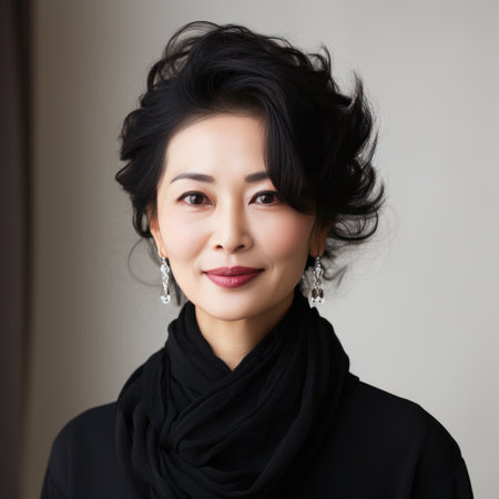 Portrait of a Japanese Woman on a White Background.の素材