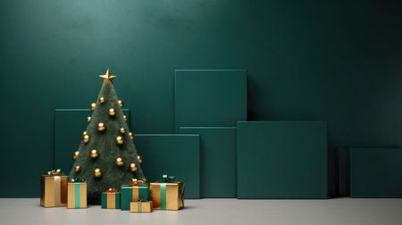 minimalist christmas background with christnas tree and gift boxes.の素材