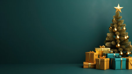 minimalist christmas background with christnas tree and gift boxes.の素材