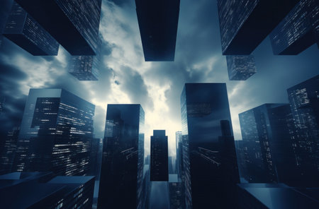 futuristic business and financial district of b2b meeting with sky and cloudの素材