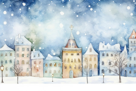 Magic watercolor winter town.の素材