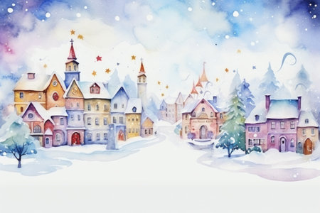 Magic watercolor winter town.の素材