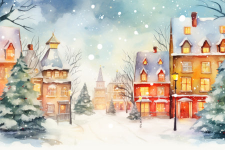 Magic watercolor winter town.の素材