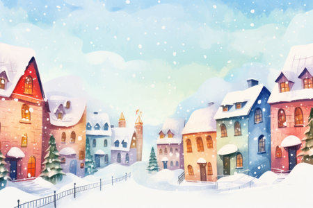 Magic watercolor winter town.の素材