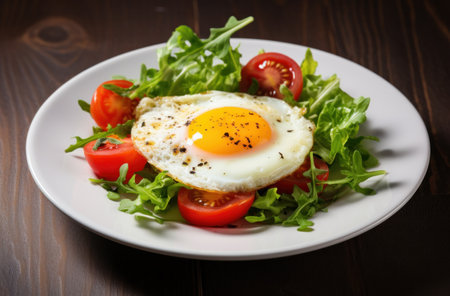 savory egg with tomatoes and green lettuce, warmcore.の素材