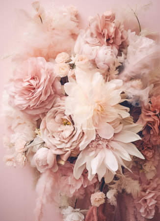 the bouquet is full of flowers like peonies and astilbe.の素材