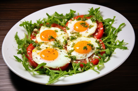 savory egg with tomatoes and green lettuce, warmcore.の素材
