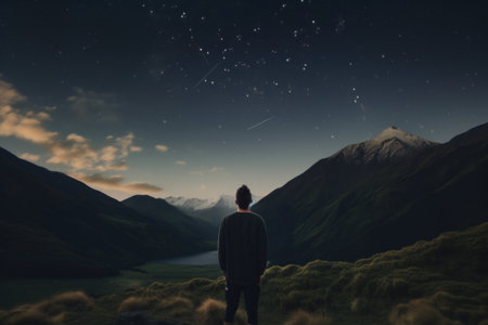 the great guy against the backdrop of mountains and the stars.の素材