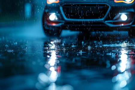 Beautiful dark background for a car wash advertisement with plenty of space for text and a blurred background.の素材