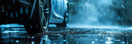 Beautiful dark background for a car wash advertisement with plenty of space for text and a blurred background.の素材