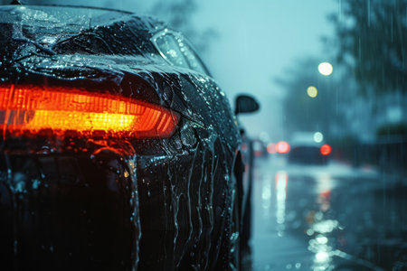 Beautiful dark background for a car wash advertisement with plenty of space for text and a blurred background.の素材