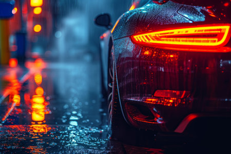 Beautiful dark background for a car wash advertisement with plenty of space for text and a blurred background.の素材