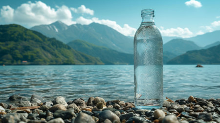 Describing a Bottle of Pure Water with a Mountainous Backdrop.の素材