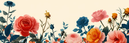 A meticulously arranged floral frame surrounds a blank center, offering an exquisite setting for text.の素材