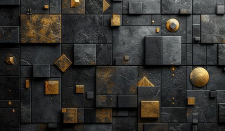 wallpaper black and gold with geometric shapes.の素材