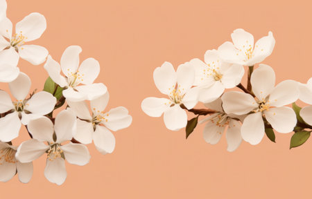 a beautiful arrangement of white flowers on a peachy background.の素材