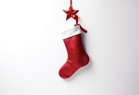 a christmas stocking hanging on top of white background.の素材