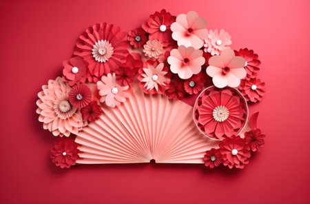 a paper fan on a pink background.の素材