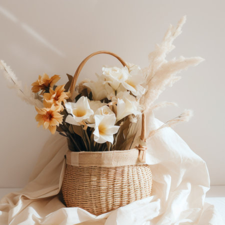 a flower bouquet in a basket.の素材