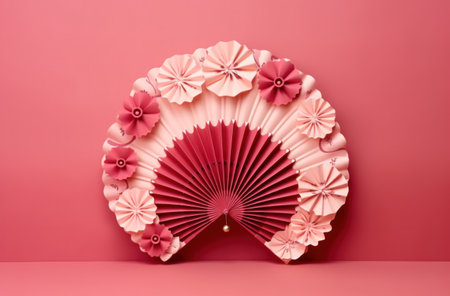 a paper fan on a pink background.の素材