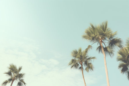 a group of palm trees and a blue sky against them.の素材