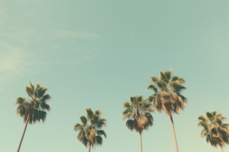 a group of palm trees and a blue sky against them.の素材