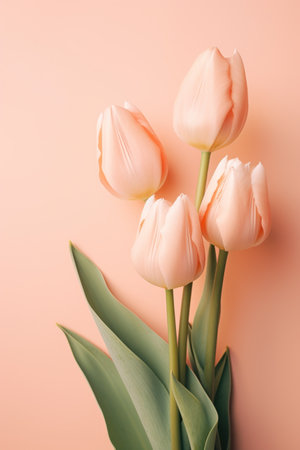 a few pretty pink tulips on a pink backgroundの素材