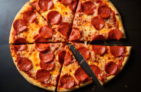 a pizza cut into pieces with pepperoni, uncanny combinationsの素材