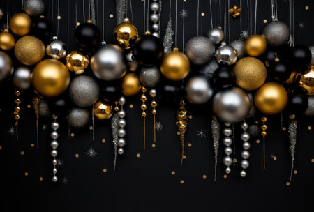 a string of gold and silver Christmas decorationsの素材