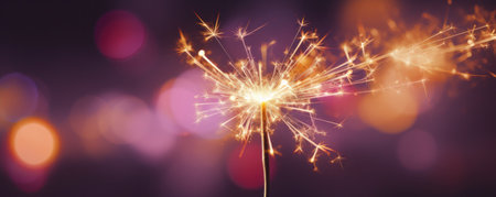 a sparkler burns at a dark night.の素材