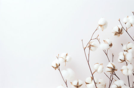 a white white frame with white cotton branches.の素材