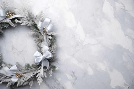 christmas presents as a wreath on a marble background,の素材