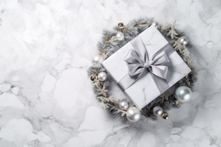 christmas presents as a wreath on a marble background,の素材