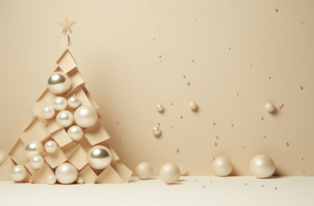 christmas tree around a beige area with baubles,の素材