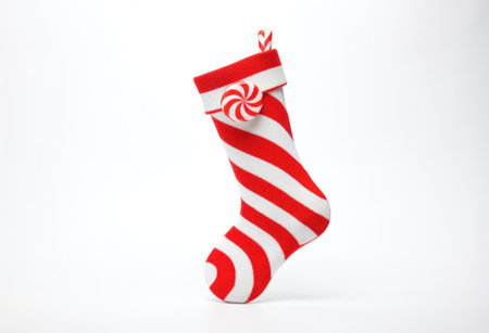 christmas sock isolated on white with candy canes,の素材