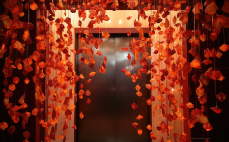 red lanterns hanging on an open door,の素材