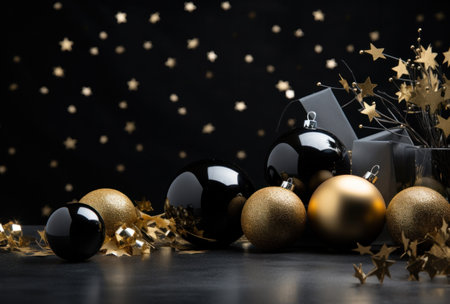 some christmas decorations in a black background,の素材