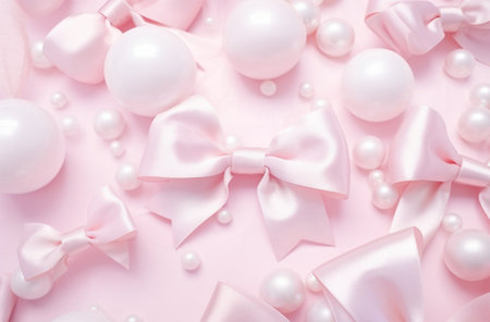 snowy white decoration and bows on pink backgroundの素材