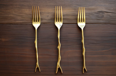 three gold forks and forks iの素材