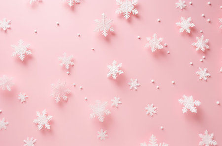 white snowflakes scattered on a pink backgroundの素材