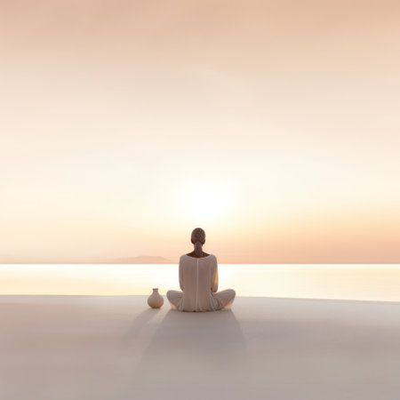 woman on beach sitting at sunrise,の素材