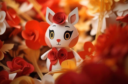 year of the rabbit with a flower in the middle,の素材