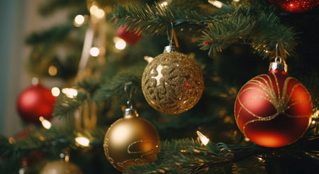a christmas tree covered with shiny christmas balls,の素材