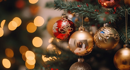 a christmas tree covered with shiny christmas balls,の素材