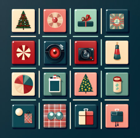 a christmas icon set made of colored squaresの素材