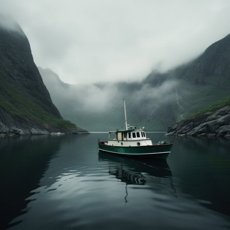 a boat floating on the green water on the western coastの素材