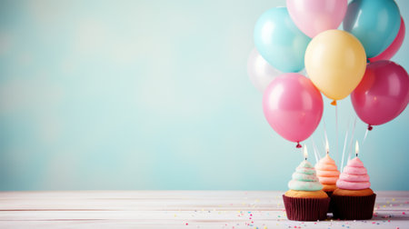 birthday cake pastel background with copy spaceの素材